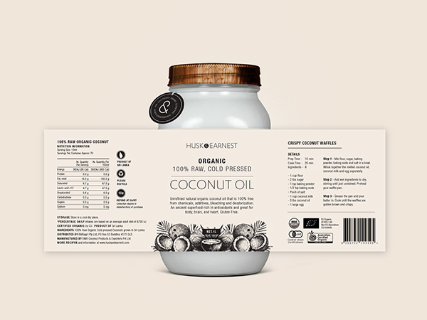 HUSK &  EARNEST - Coconut Oil Packaging Design