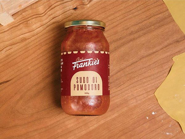 Chef Frankies Pasta Package Design, Italian Food Packaging Design, Pasta Label Design Australia, Food Label Design, Local Food Packaging Australia, Artisan Pasta Branding