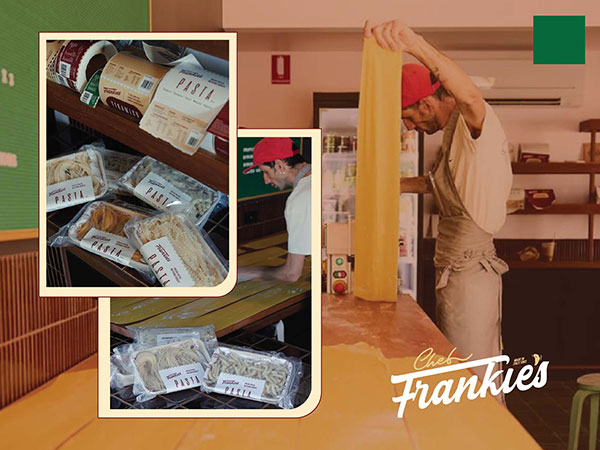 Chef Frankies Pasta Package Design, Italian Food Packaging Design, Pasta Label Design Australia, Food Label Design, Local Food Packaging Australia, Artisan Pasta Branding