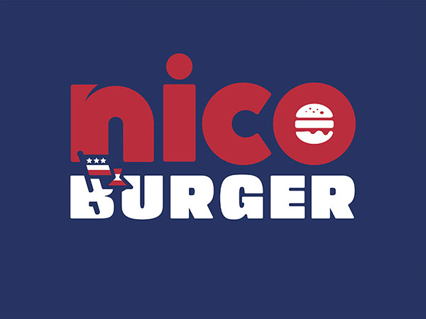 Nico Burger American Burger Branding, Food Truck Branding Australia, Burger Packaging Design, American Diner Visual Identity, Street Food Brand Design, Bold Logo Design Australia, Burger Brand Packaging