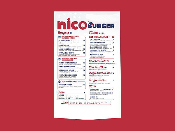 Nico Burger American Burger Branding, Food Truck Branding Australia, Burger Packaging Design, American Diner Visual Identity, Street Food Brand Design, Bold Logo Design Australia, Burger Brand Packaging